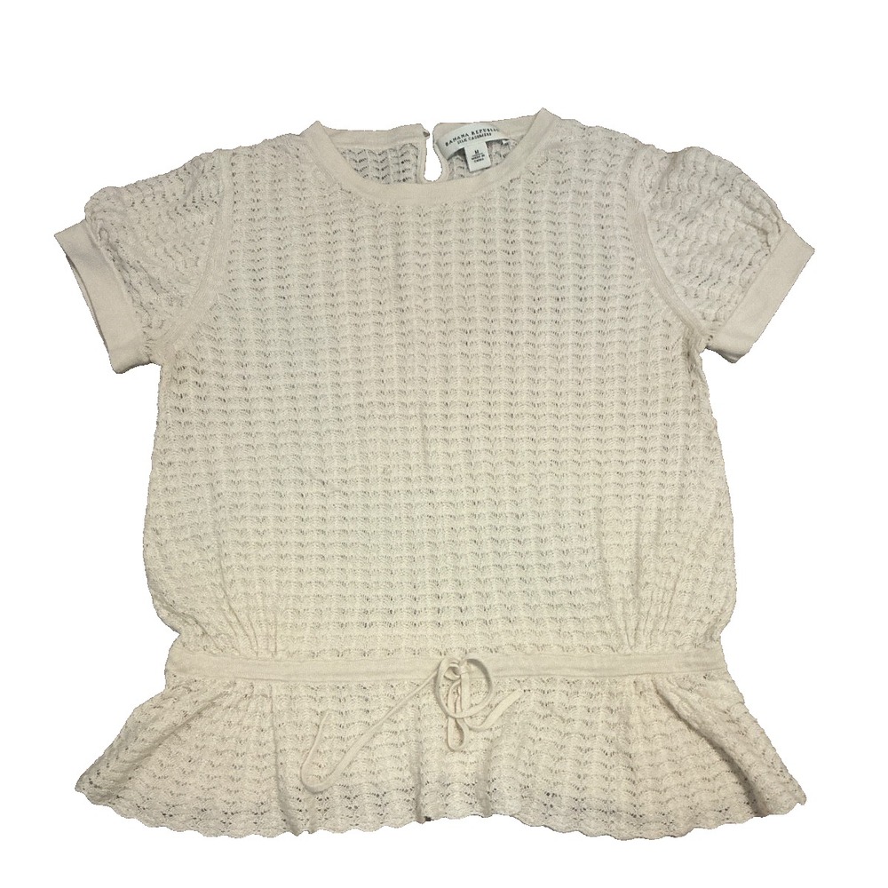 Banana Republic Silk Cashmere Waffle Knit Top Short Sleeve Sweater Cream Sz M